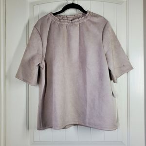 Ann Taylor creme faux suede ruched collar top size XL NWT